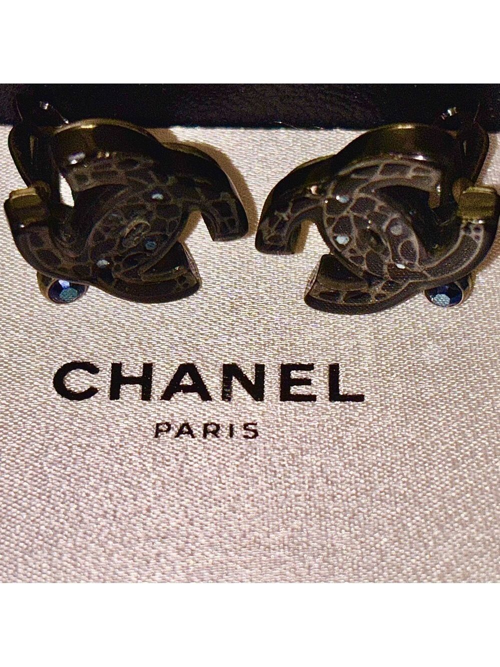 CHANEL Blue Crystal Logo Earrings - Authentic- with Box/Bag - Picture 12 of 13